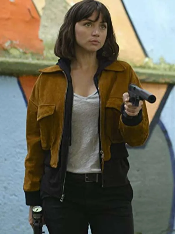 Ana de Armas The Gray Man Suede Leather Jacket