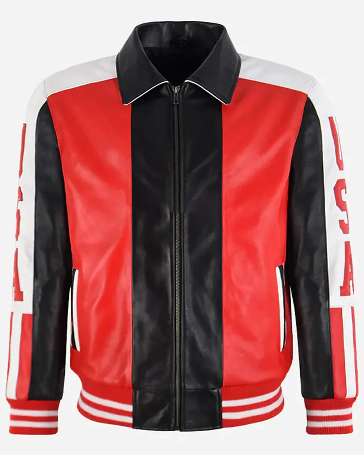 90’s Style USA American Flag Leather Jacket