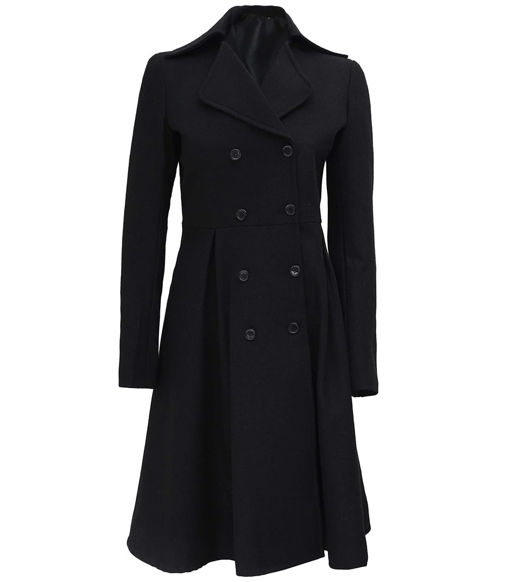 Carol Women's Elegant Black Double Breasted Long Coat