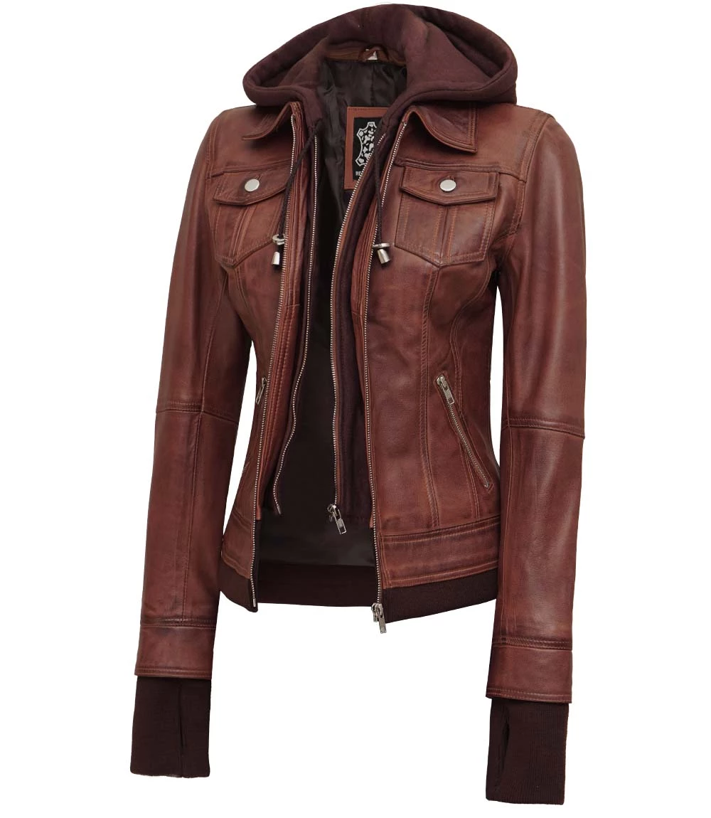 Dark Brown Women's Bomber Leather Jacket