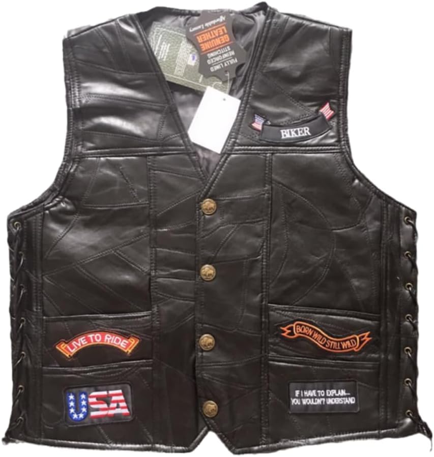 Men Leather Motorcycle Vest