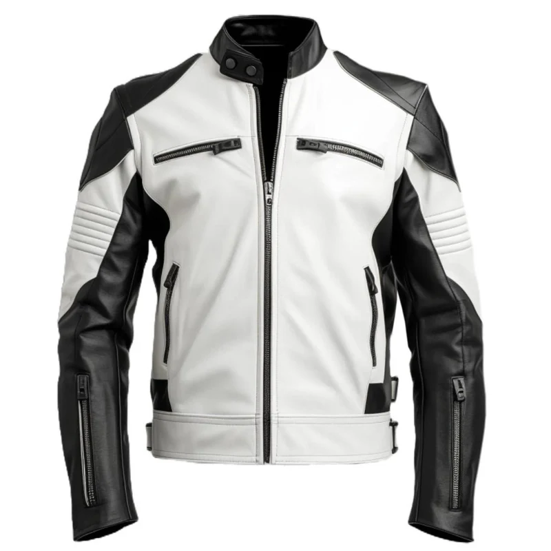 Men's White & Black Faux Leather Jacket