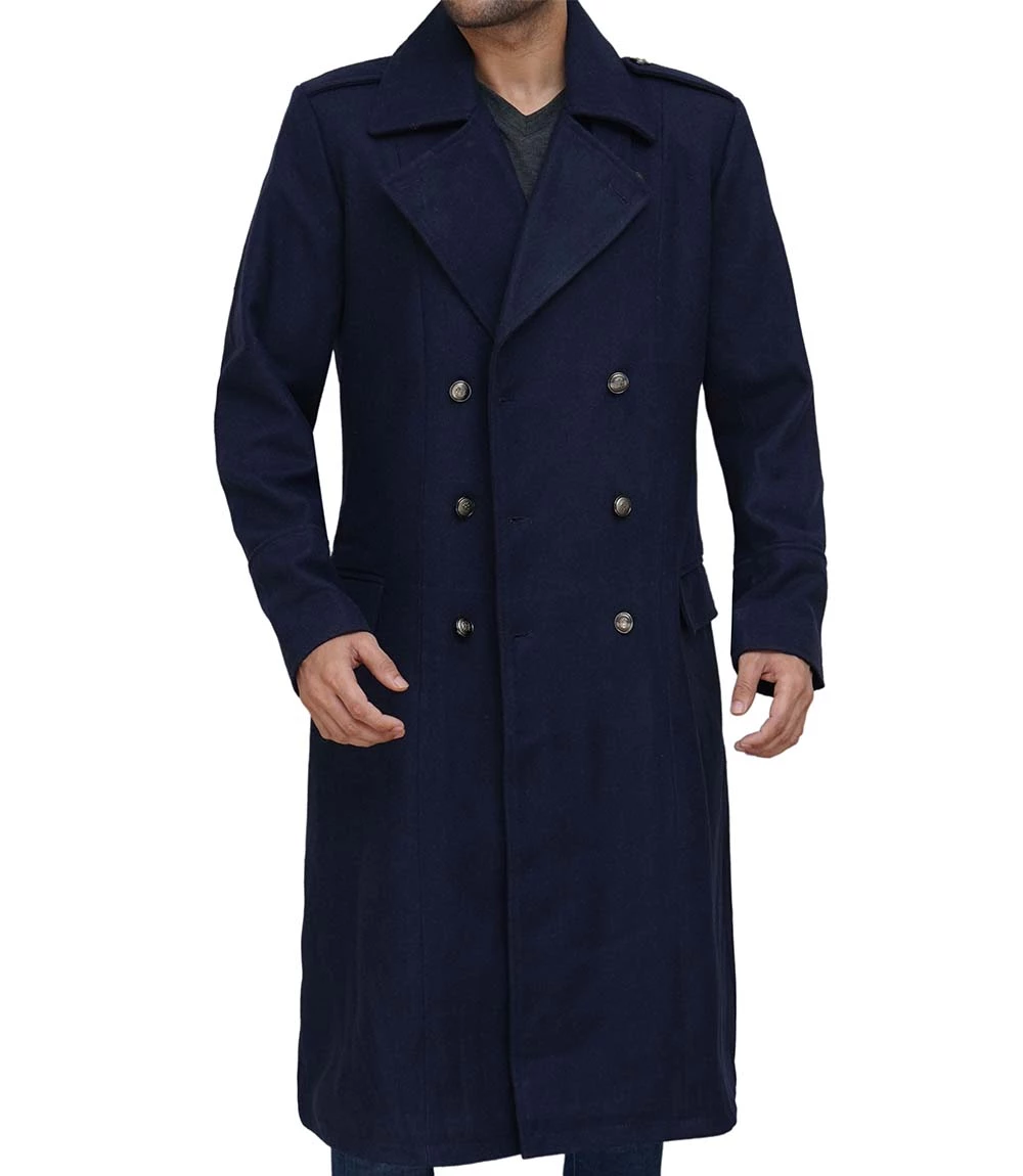 Navy Blue Men's Military Long Coat
