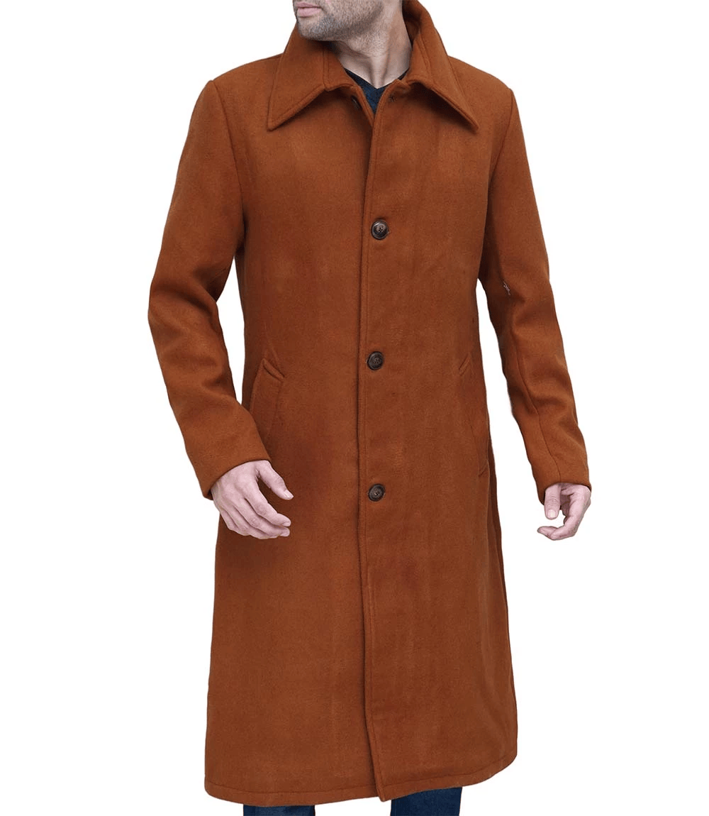 Trenton Men's Tan Long Wool Coat
