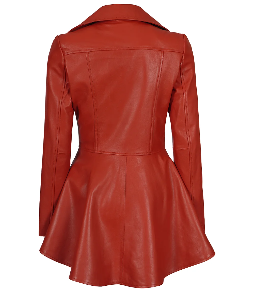 Women’s Biker Style Red Leather Peplum Jacket (2)