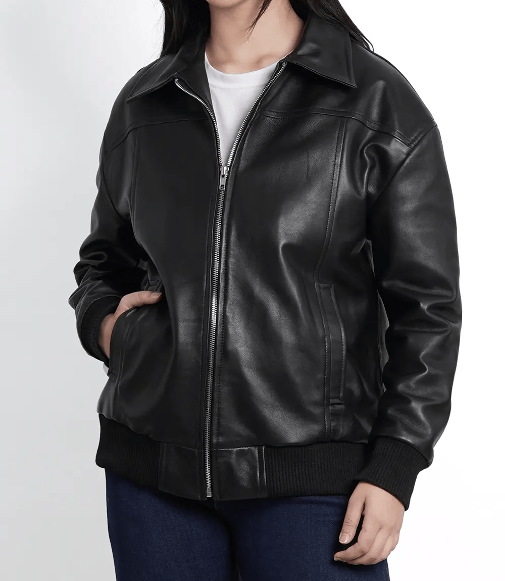 Women's Oversized Leather Bomber Jacket