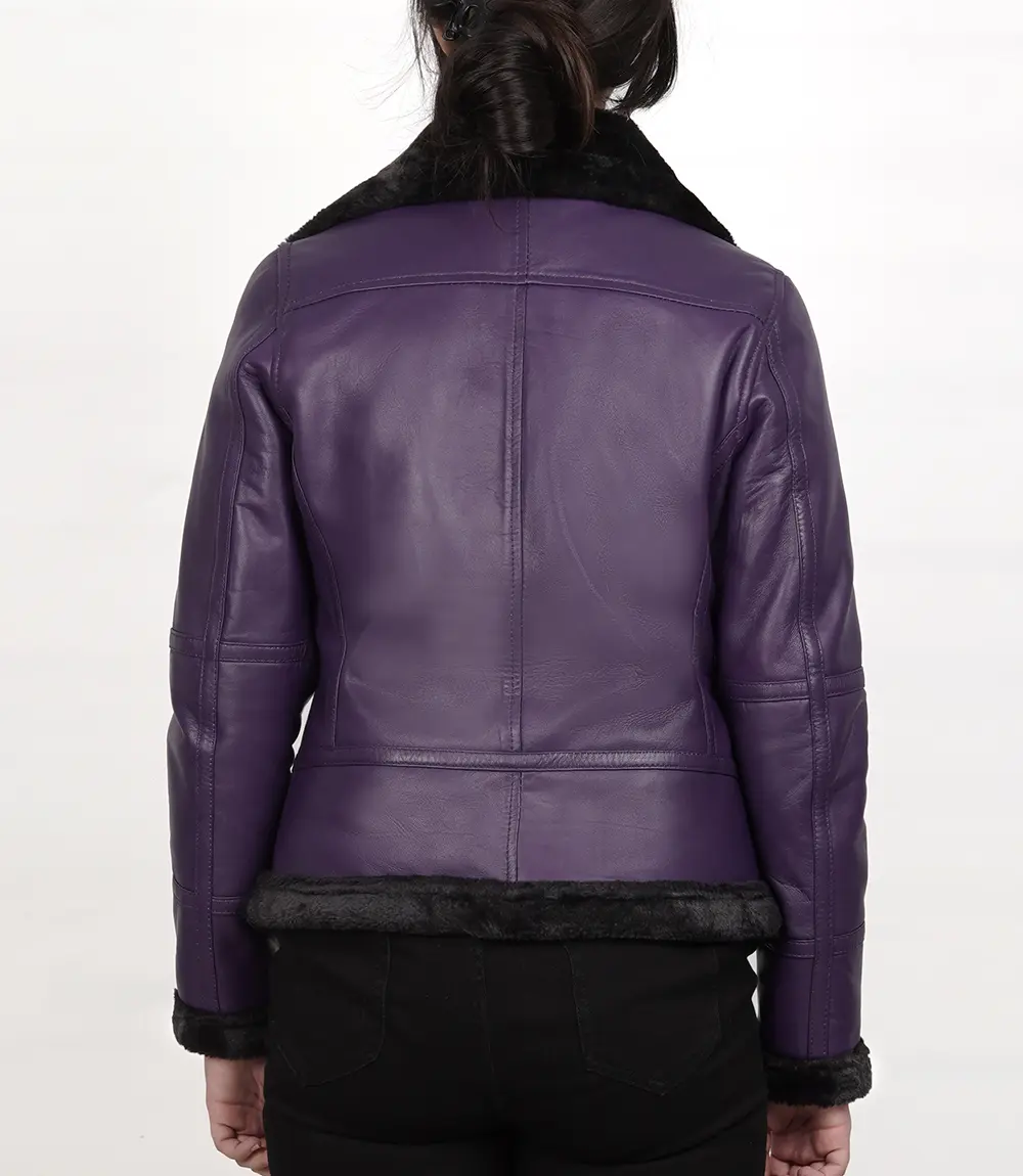 Women’s Purple Leather Bomber Jacket