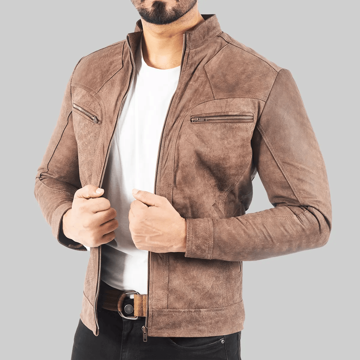 Allen Men’s Distressed Brown Leather Biker Jacket (2)