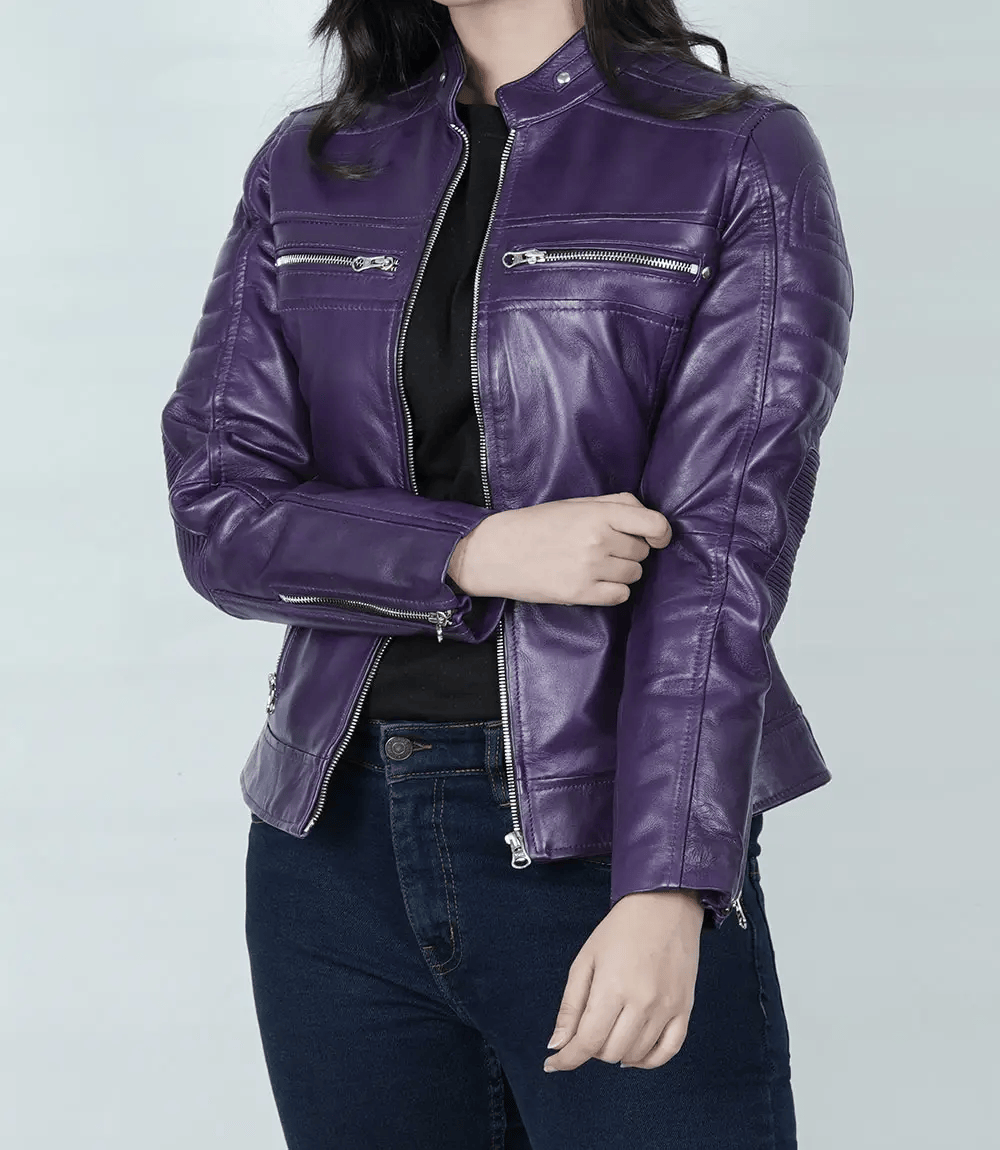 Austin Women's Purple Racer Leather Jacket