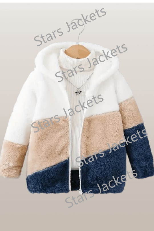 Hoodie Style Bomber Fux Fur Wool Jacket