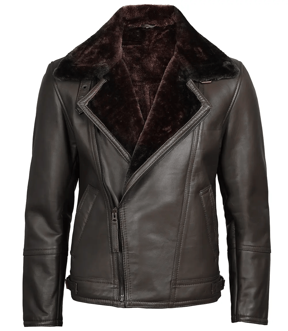 Men's Dark Brown Asymmetrical Leather Jacket