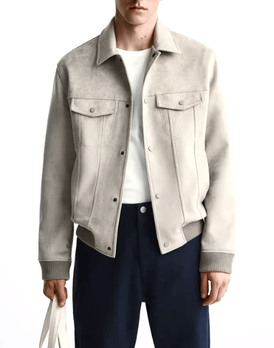 Mens Faux Suede Light Grey Jacket