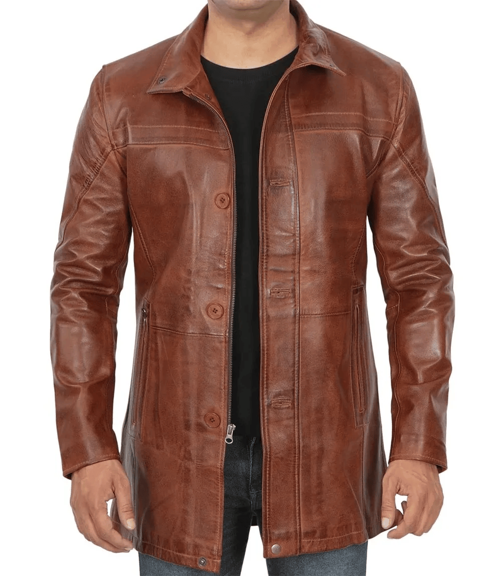 Men's Vintage Cognac Leather Coat