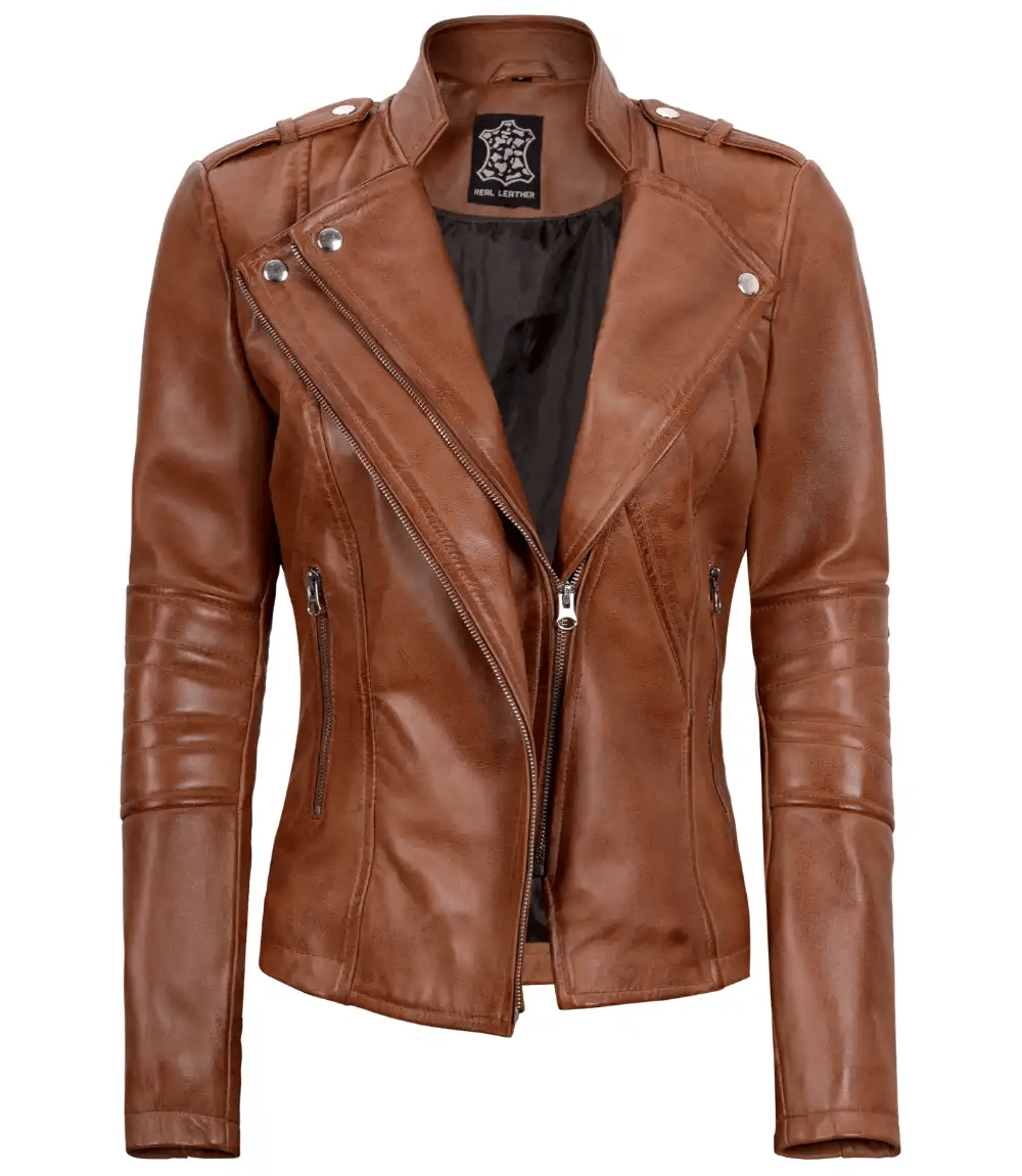 Women's Tan Leather Motorcycle Jacket
