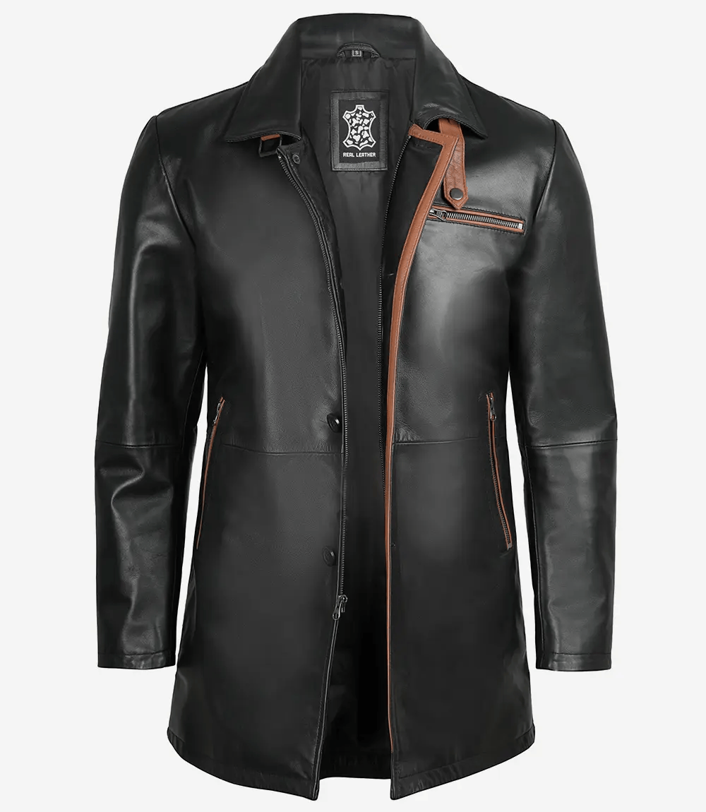Men's Glen Plain Leather Car Coat