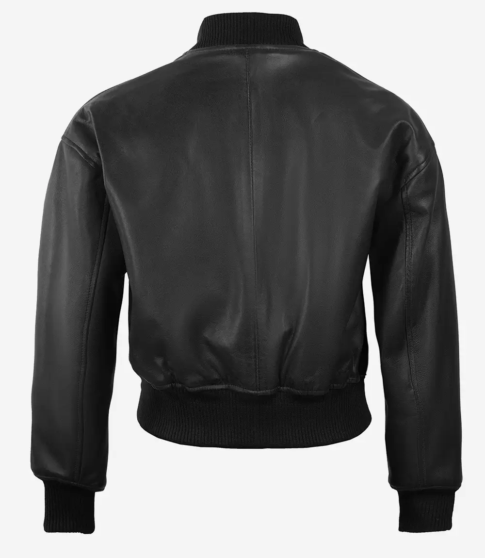 Women’s Black Snap Julee Leather Bomber Jacket (2)