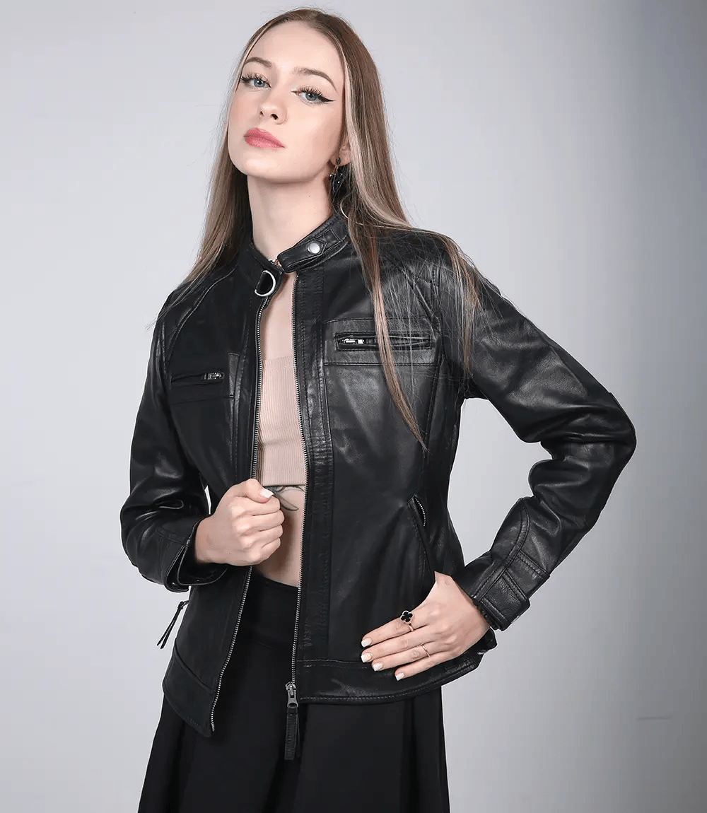 Johnson Cafe Racer Leather Jacket for Womens