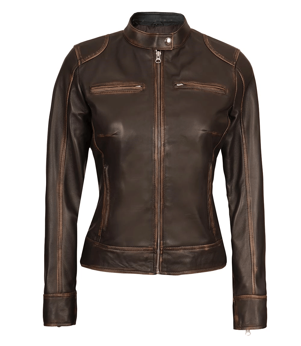 Women's Rub Off Brown Vintage Leather Jacket