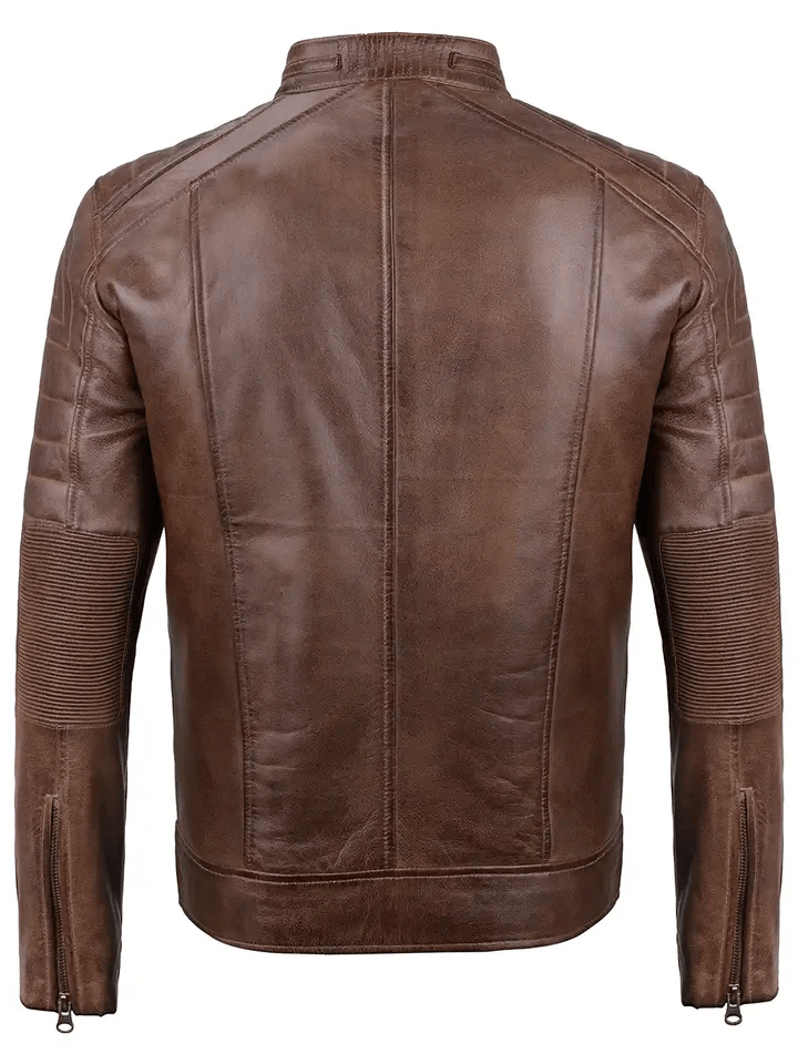 Austin Cafe Racer leather Brown Jacket for Men