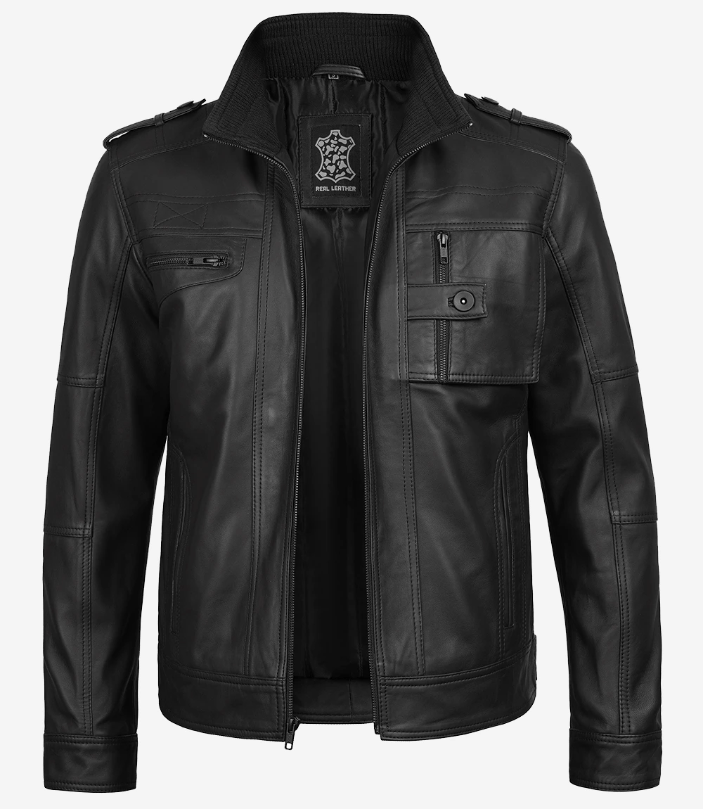 Tavares Men's Matte Black Leather Biker Style Jacket