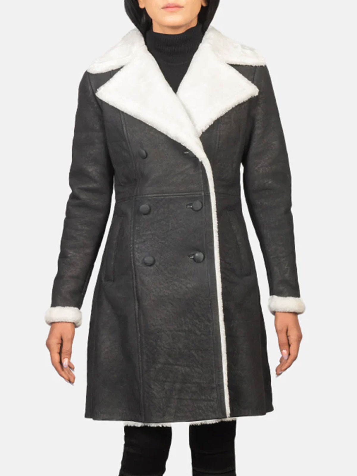 Amie Black Double Breasted Shearling Coat