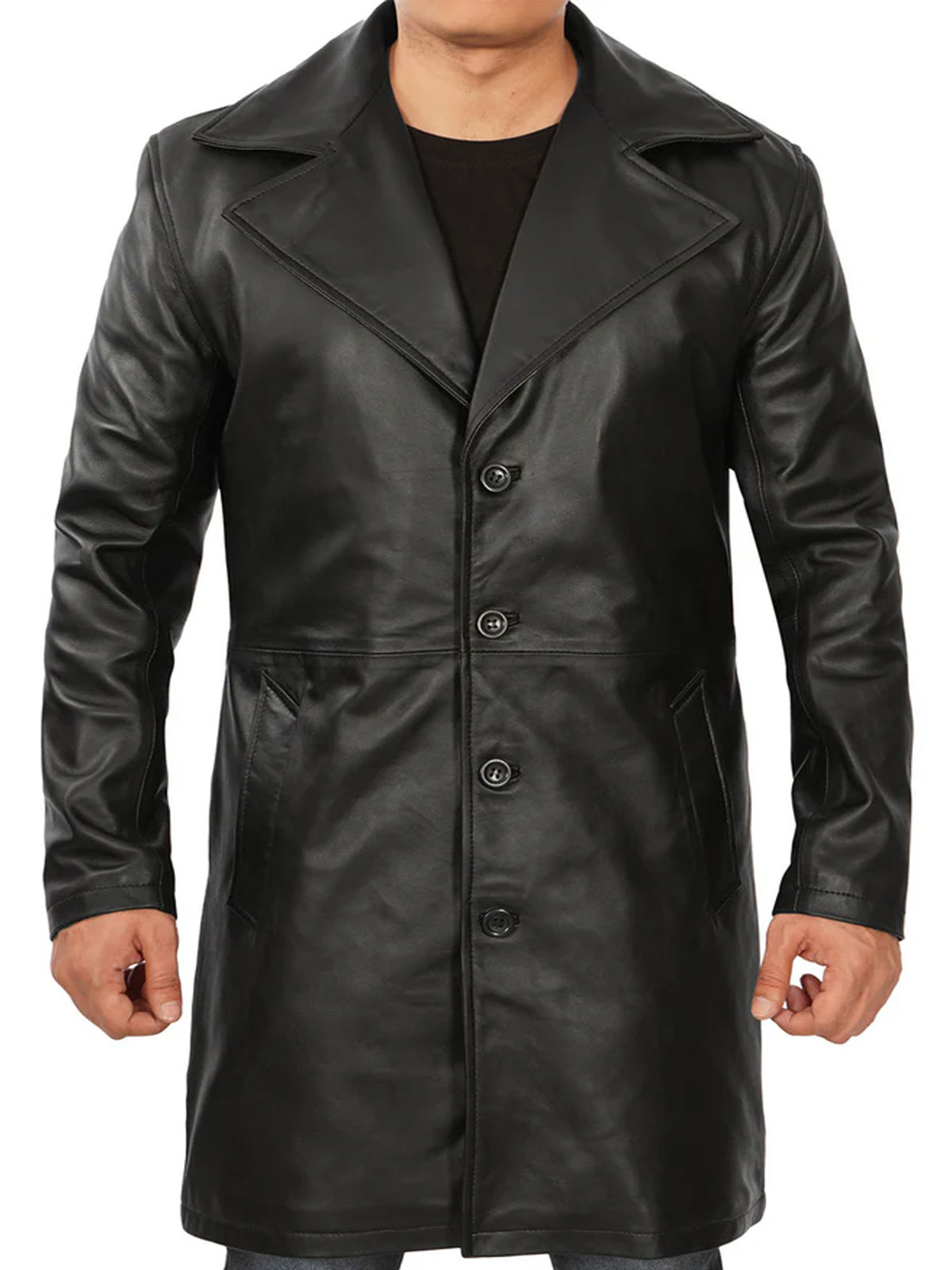 Jackson Men's Black Leather Mid-Length Coat