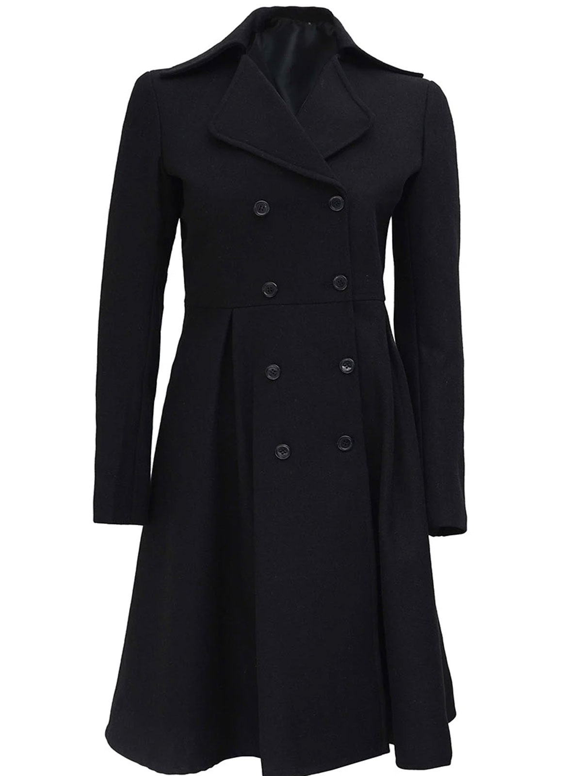 Women's Black Double Breasted Long Wool Trench Coat