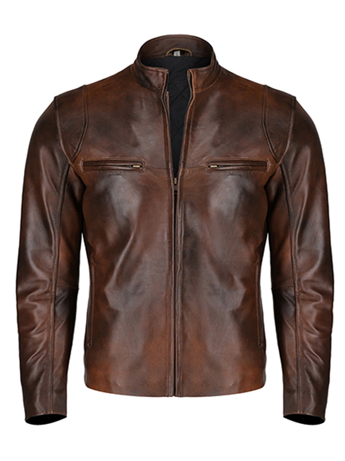 Wood Slim Fit Dark Brown Leather Jacket For Men