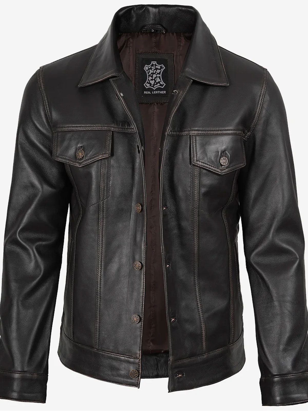 Men's Dark Brown Trucker Leather Jacket