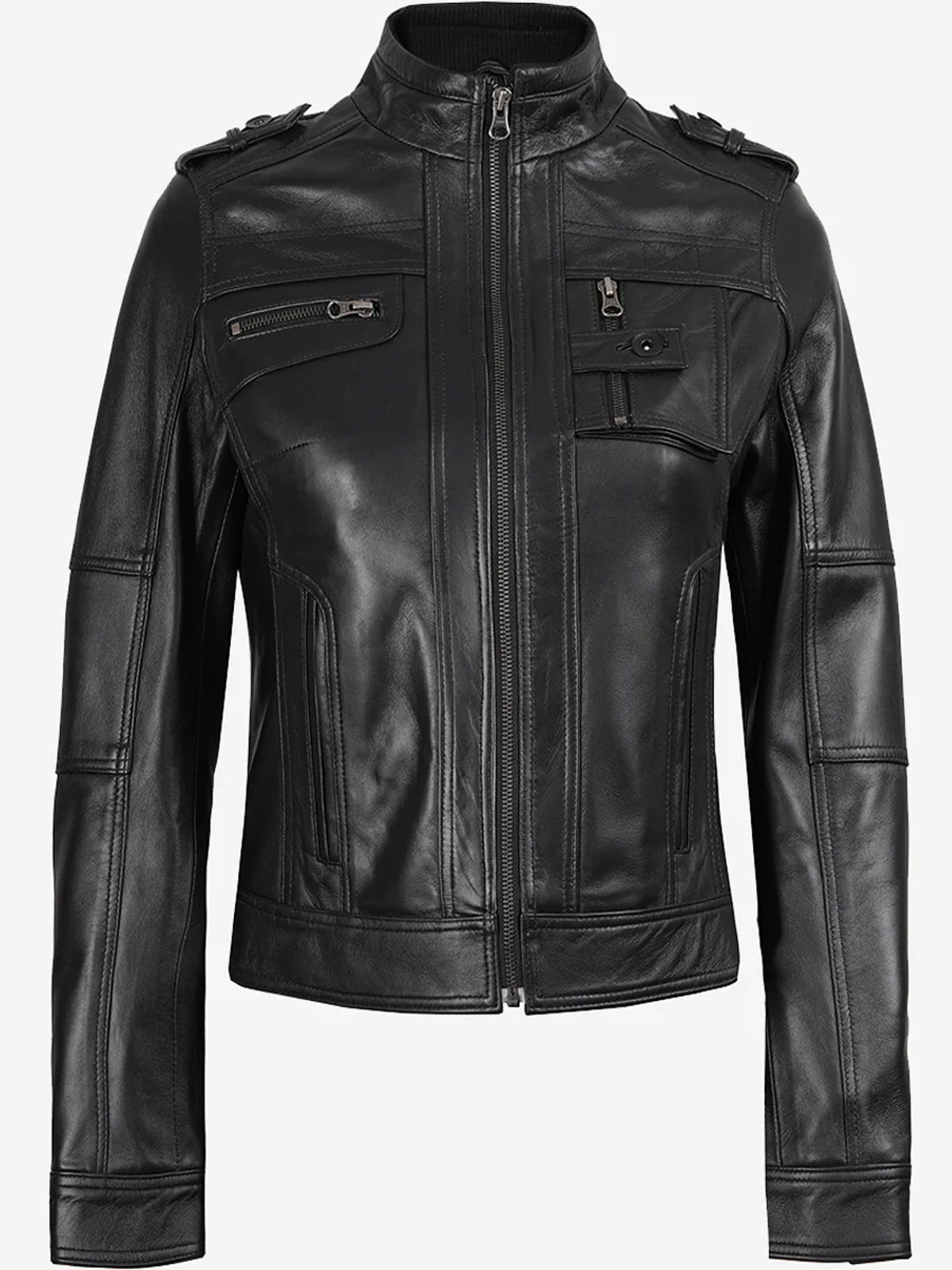 Women's Black Cafe Racer Real Leather Jacket